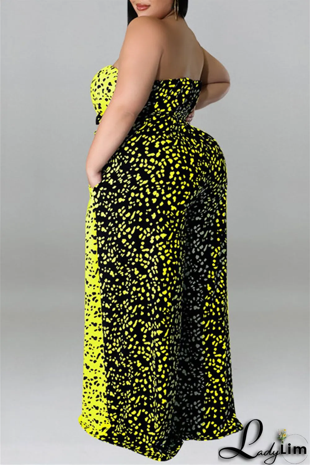 Purple Fashion Casual Print Split Joint Backless With Belt Strapless Plus Size Jumpsuits