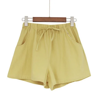 Women's Elastic Waist Pocket Linen Casual Short Pants