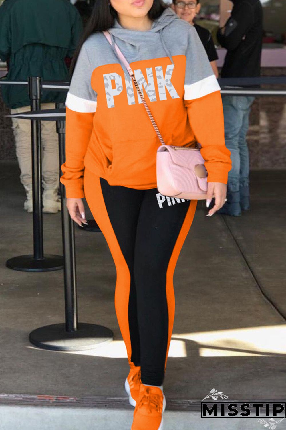 Blue Casual Letter Print Patchwork Hooded Collar Long Sleeve Two Pieces