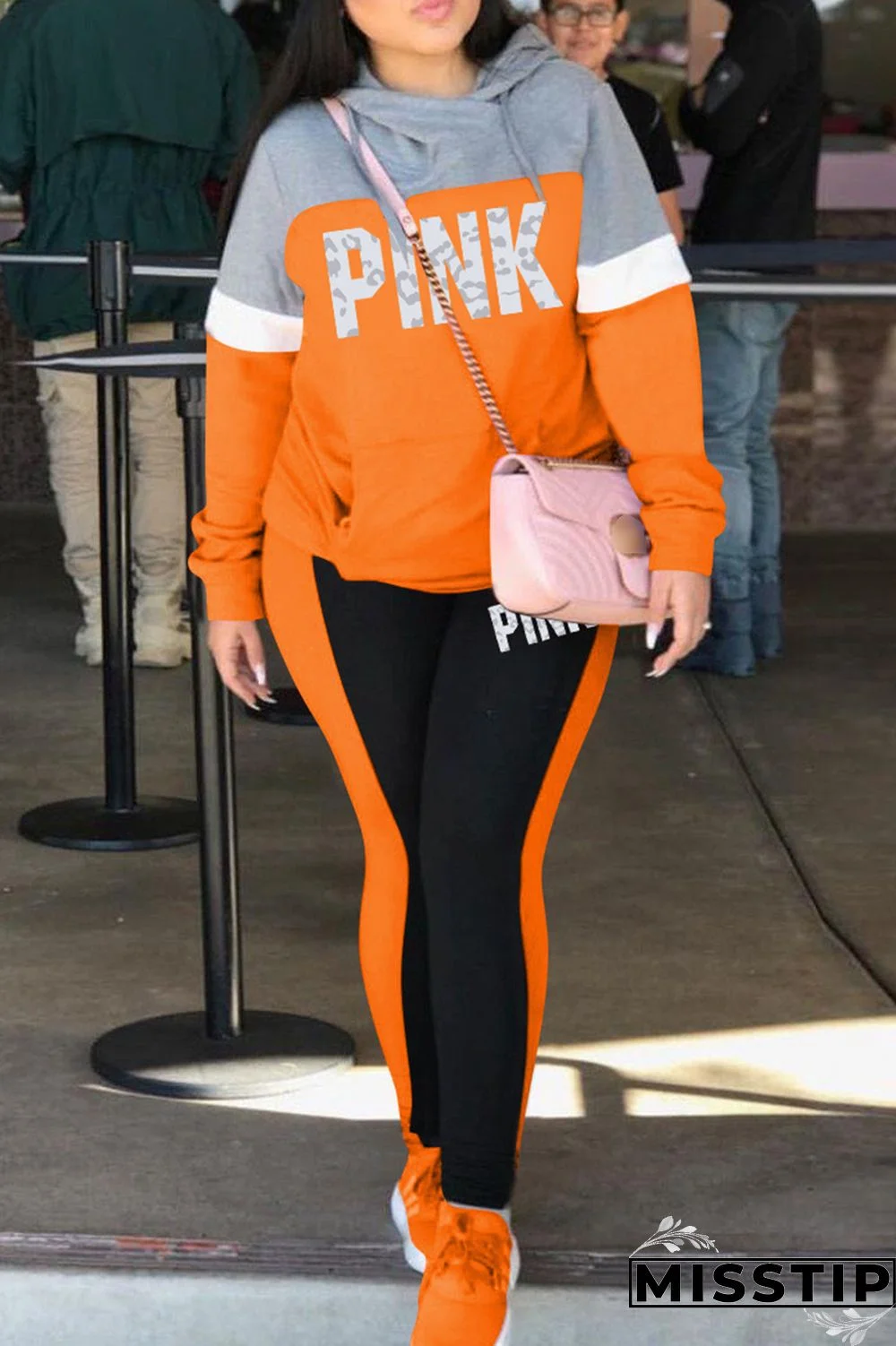 Blue Casual Letter Print Patchwork Hooded Collar Long Sleeve Two Pieces