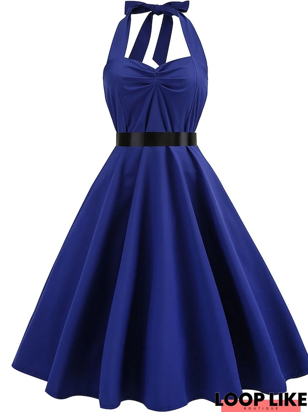 Women's Elegant Retro Swing Dress Midi Dress Outdoor Daily Ruched Backless Plain Halter Sleeveless Regular Fit Spring Summer 2023 Black Blue S M L XL