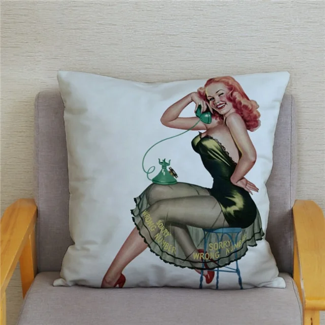 Linen Pillow Case - Vintage European Sexy Women