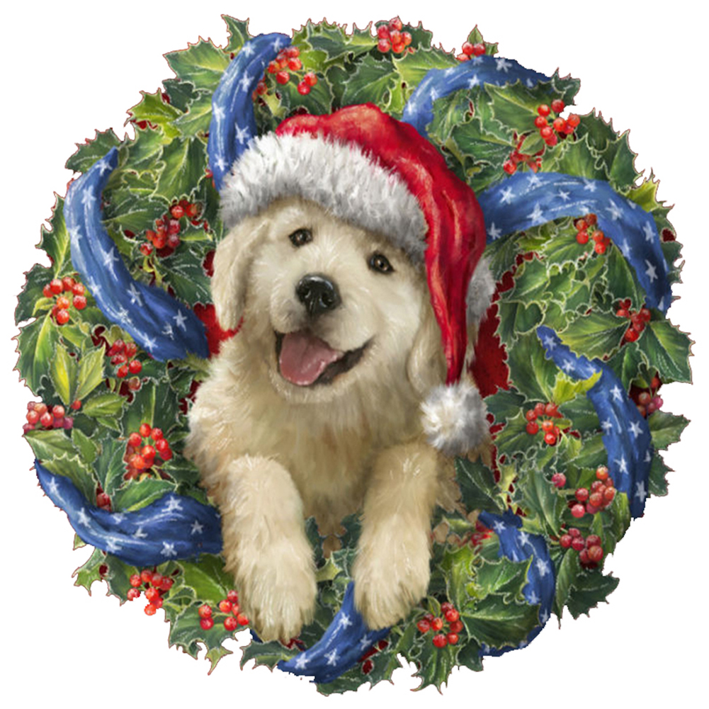 

Dog Christmas Hat Wreath - Round Drill Diamond Painting - 40*40CM, 501 Original