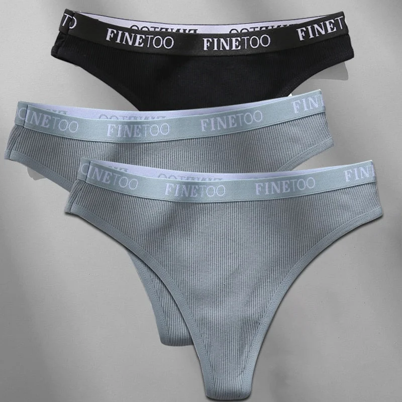 FINETOO 3PCS/Set M-XL Women's Cotton Thong Female Underpant Letter Waist Underwear For Ladies Sexy G-string Brief Woman Lingerie