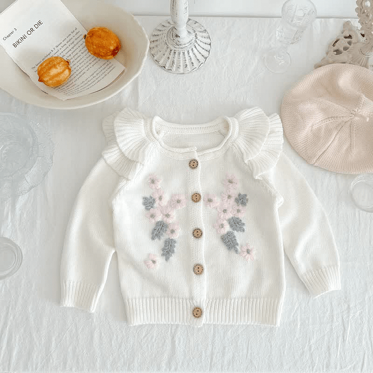 Floral Embroidered Knitted Overalls / Cardigan