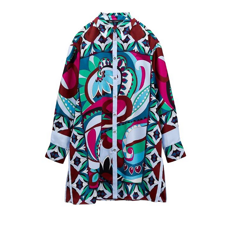 Casual Retro Printed Blue Two Piece Set