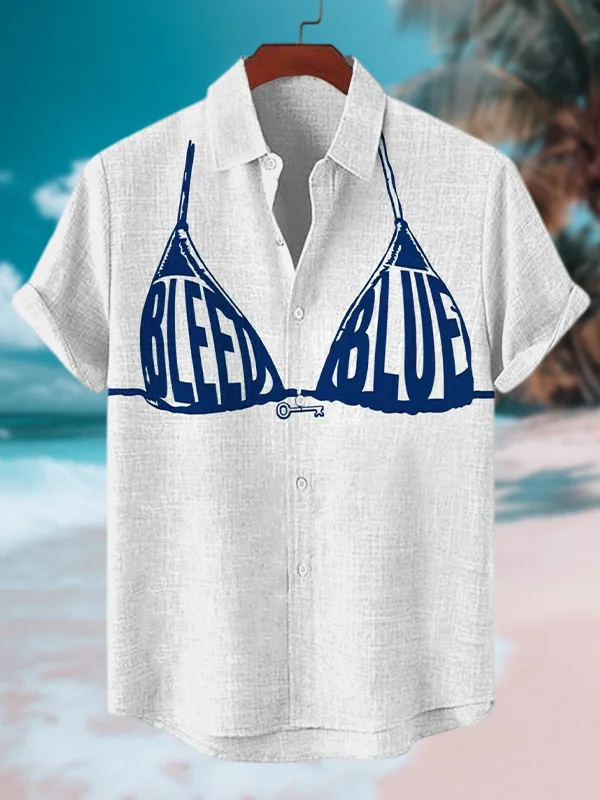 Men's Bleed Blue Fun Bikini Print Short Sleeve Shirt