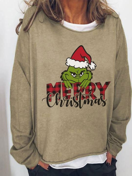 Merry Christmas Grinch Casual Print Sweatshirt