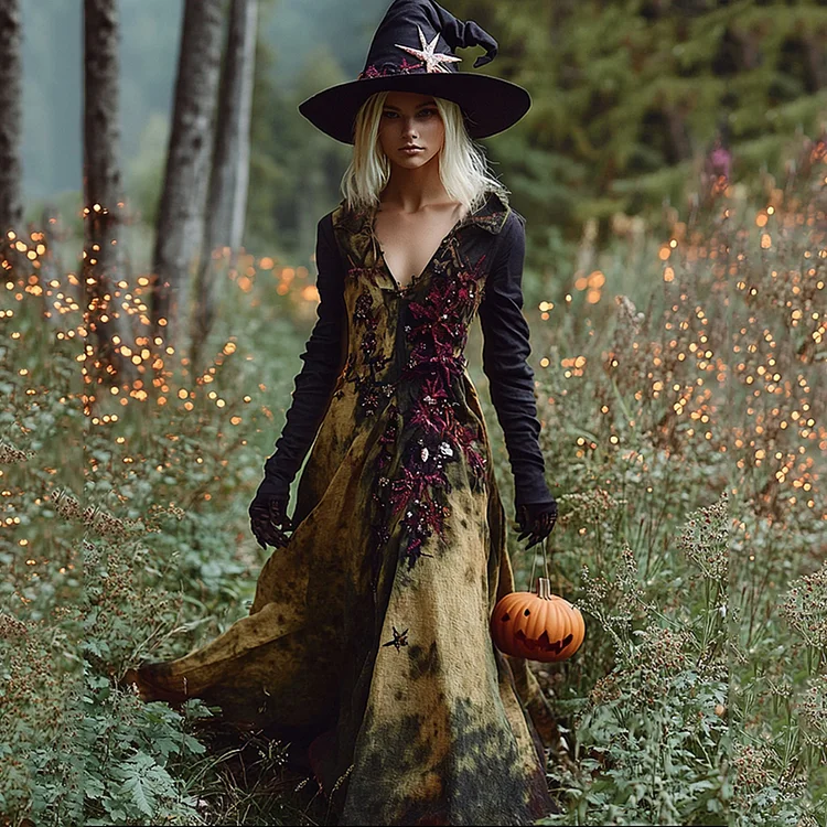 Women's Halloween Gradient Floral Witch Maxi Dress