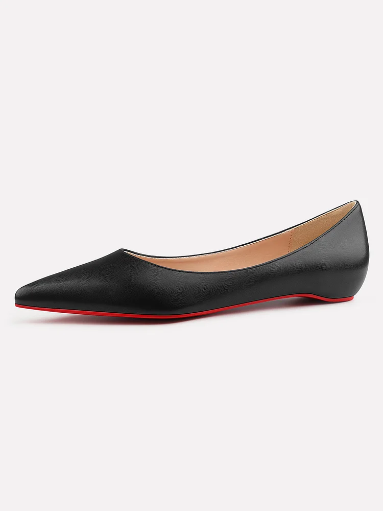 Women's Pointed Toe Red Bottom Matte Leather Comfortable Simple Classic Style Flat Shoes