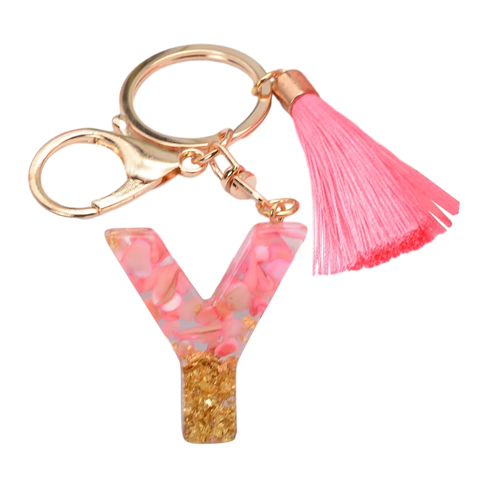 Resin Initial Key Ring with Tassel Alphabet Keyring for Car Keys Wallet Handbags