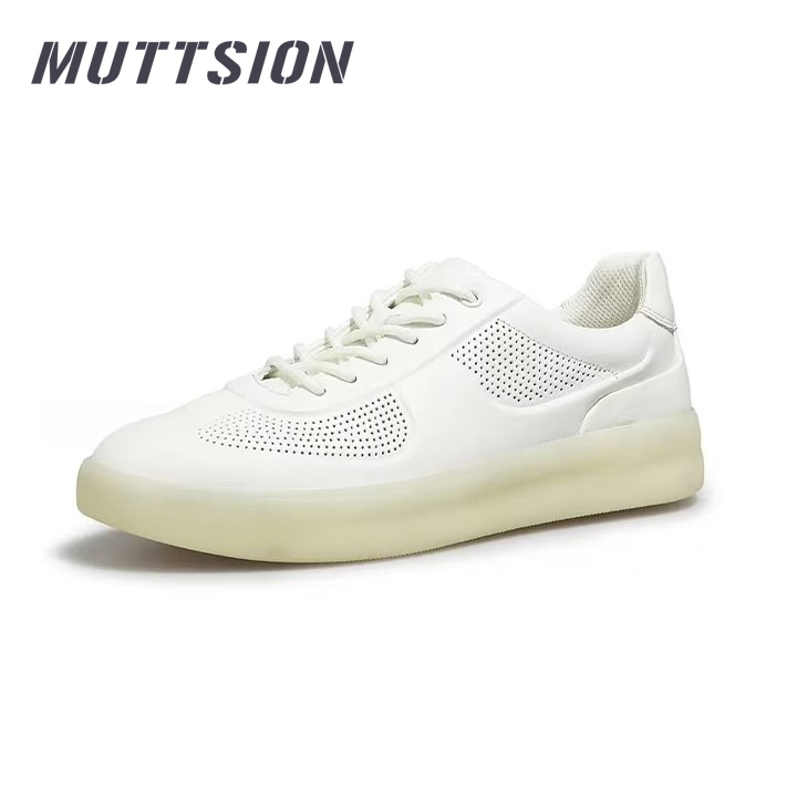 MUTTSION New Casual Shoes Leather Summer Breathable Perforated Sneakers