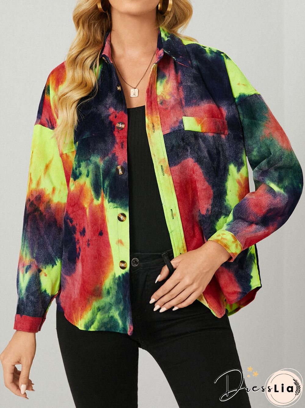 Tie Dye Corduroy Button Long Sleeve Lapel Jacket