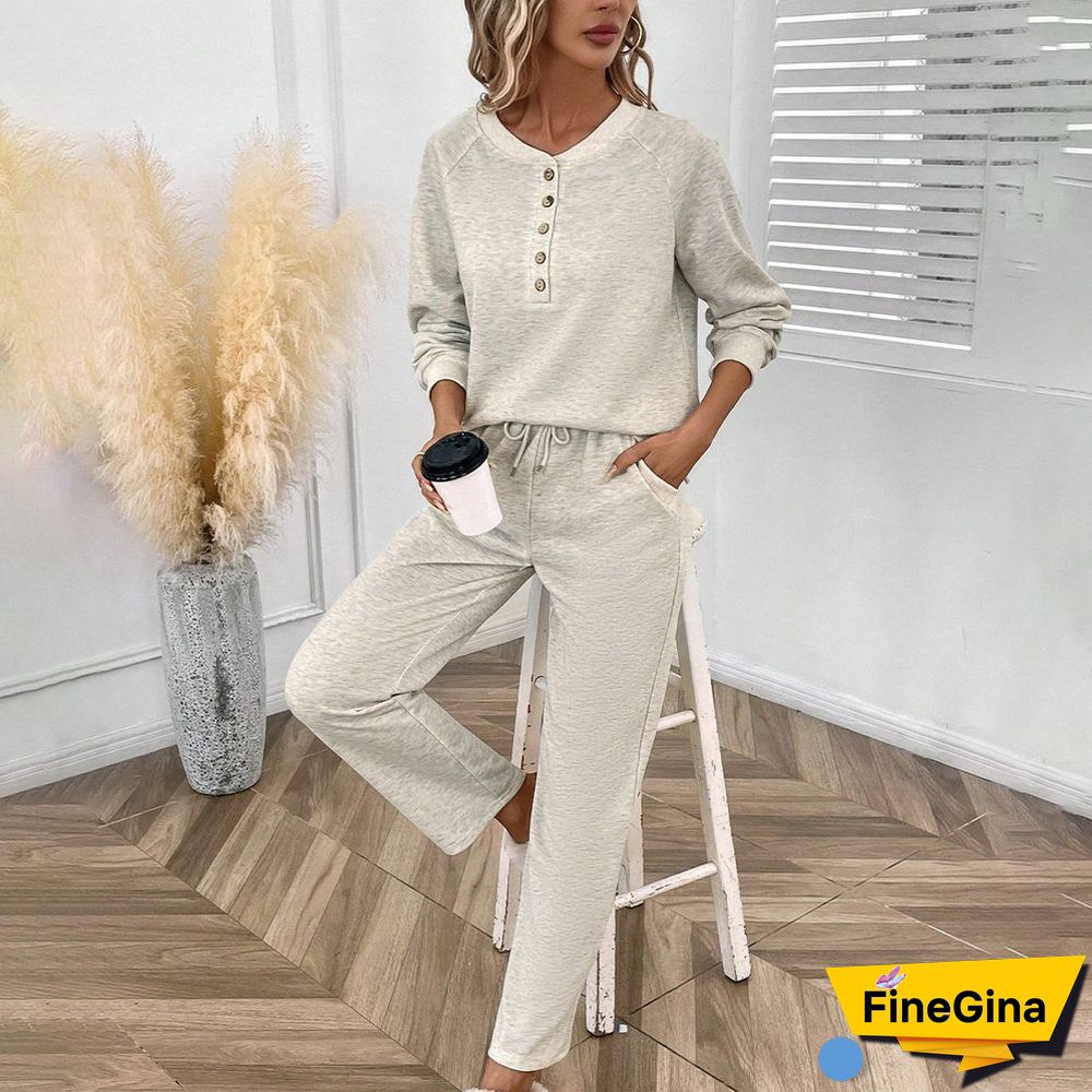 Comfy V-Neck Plain Two Piece Set