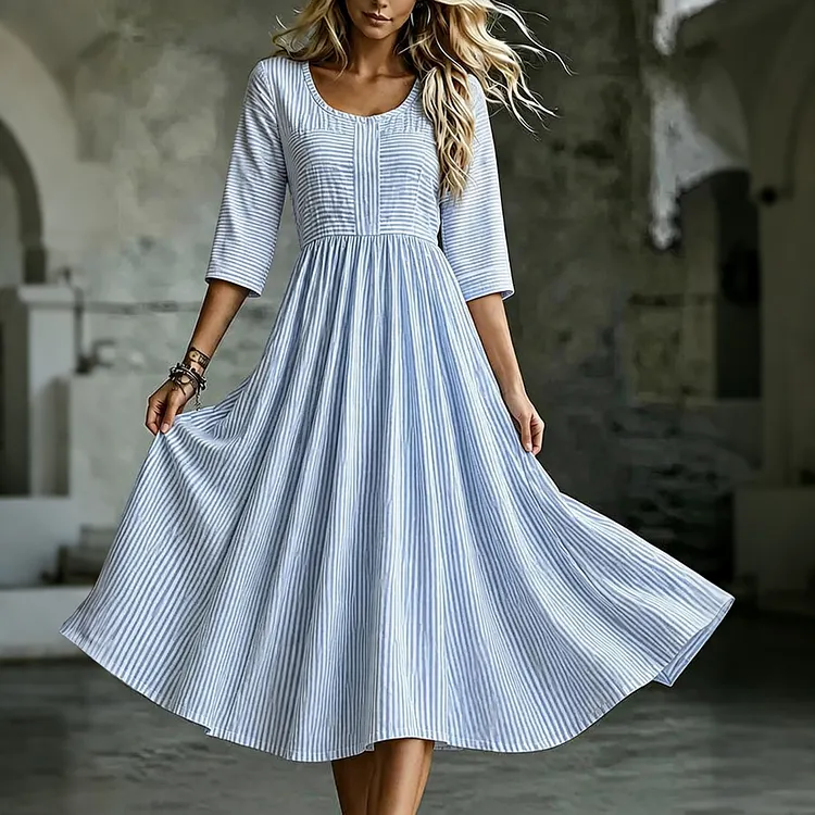 Women's Geometric Striped Print Casual Mid-sleeve Dress