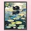 Black Cat On Lotus Leaf - 11CT Stamped Cross Stitch 40*50cm/15.75*19.69in