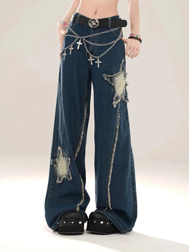 Blue Gothic Baggy Star Denim Pant