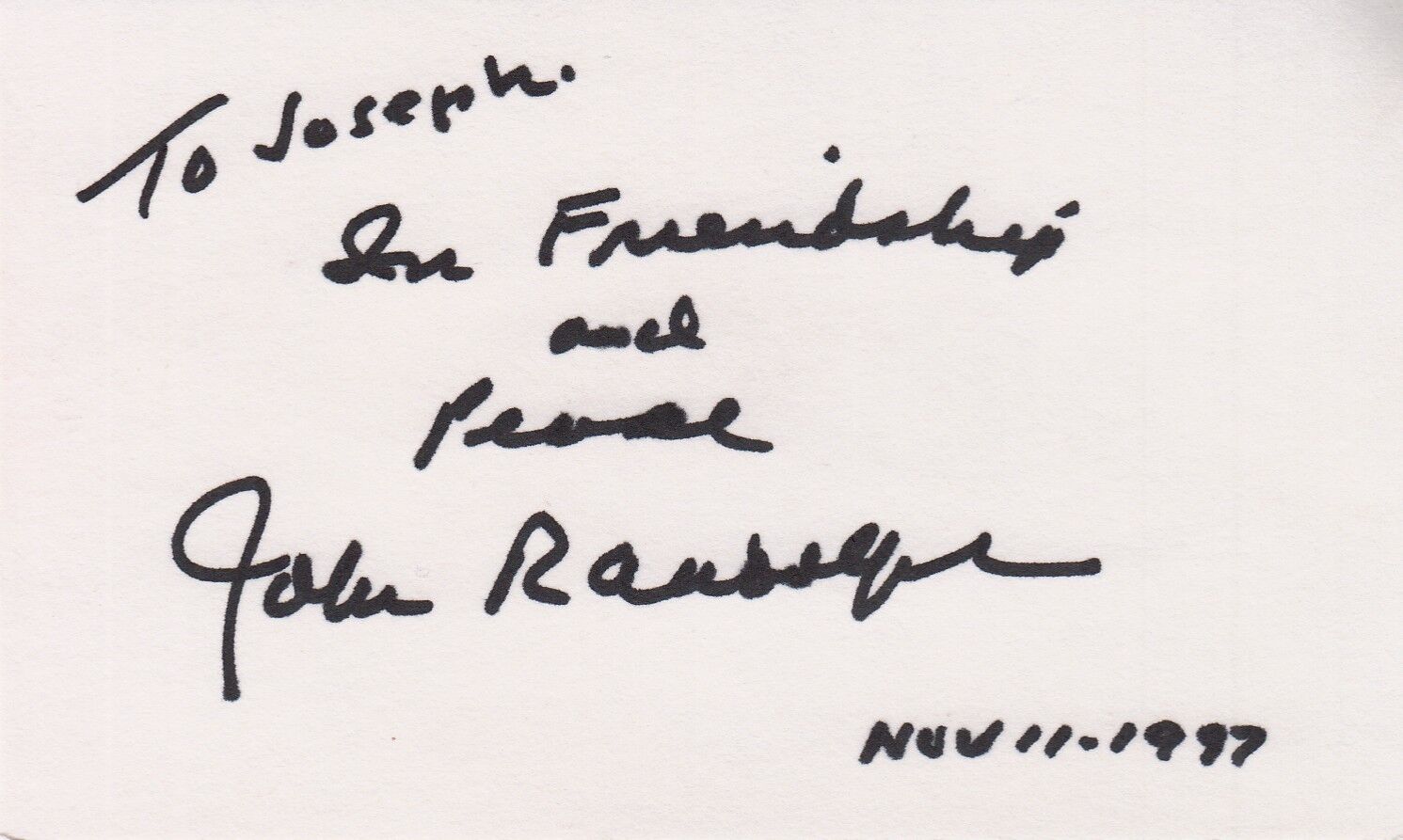 JOHN RANDOLPH hand-signed 3x5 card -- UACC RD COA -- authentic -- NICE AUTOGRAPH