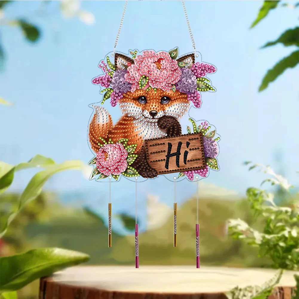 Acrylic Special Shape Fox DIY Diamond Painting Wind Chimes for Window Wall
