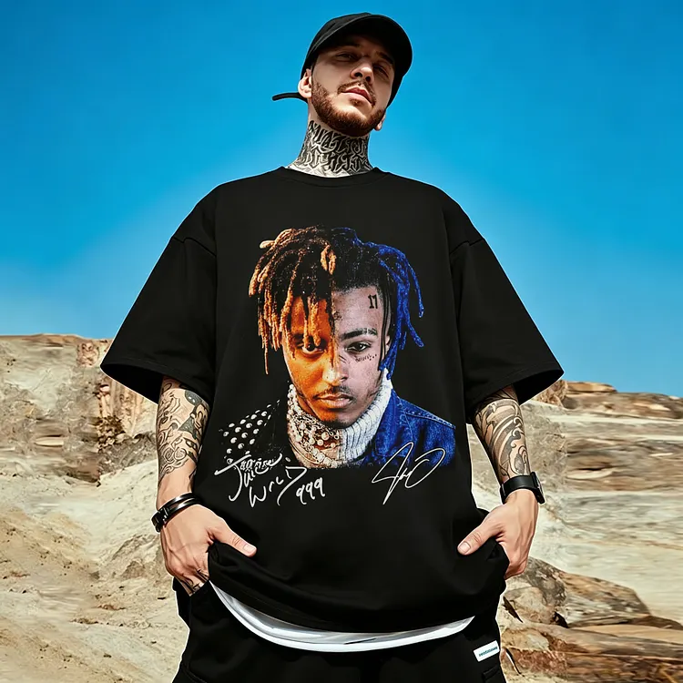 Juice Wrld Portrait With Signature Printed Men's T-shirt