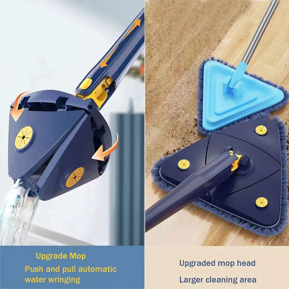 360° Rotatable Adjustable Cleaning Mop, 51'' Extendable Triangle Mop Long Handle Automatic Wringing Microfiber Spin Floor Walls Ceilings Window White