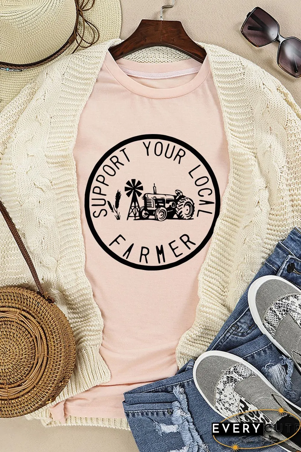 Pink Support Your Local Farmer Graphic Tee