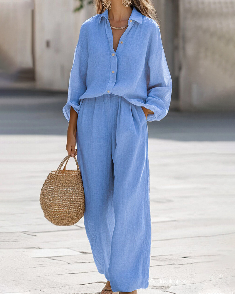 Oversized Single Breasted Long Sleeve Shirt & Wide Leg Pants Set