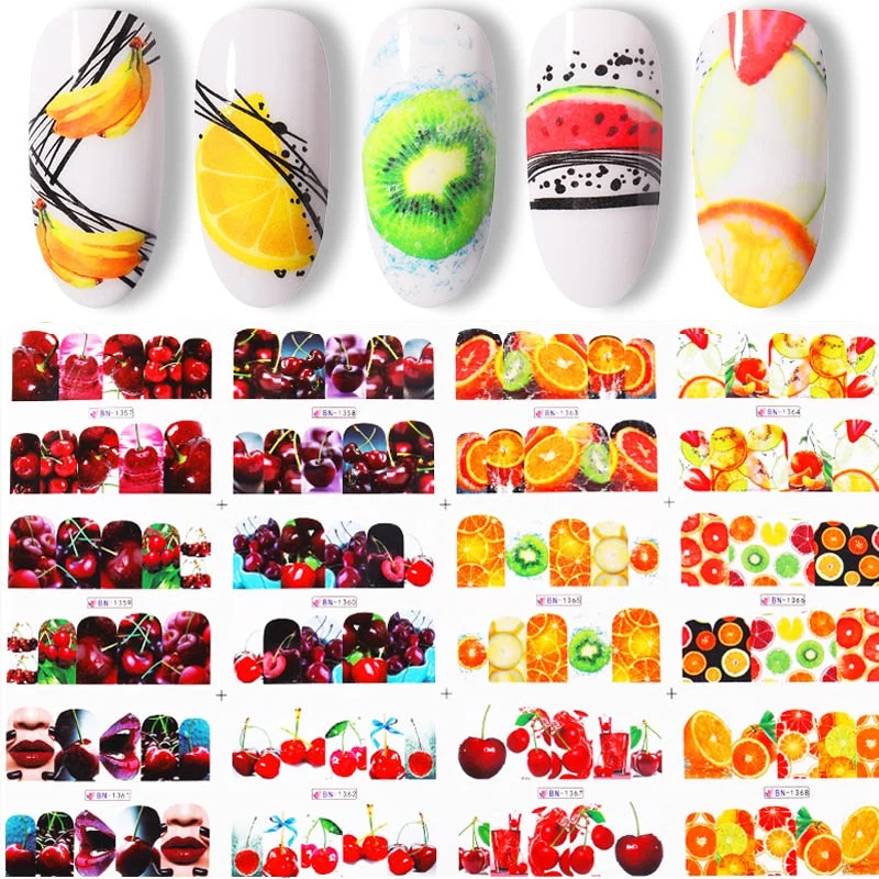 12 Styles Harunouta Nail Water Decals Maple Leaves Geometric  Line Nail Water Stickers Slider Nail Art Decoration Wraps-Nail Inspo