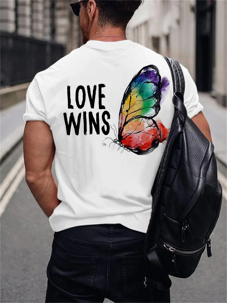 Love Wins Rainbow Watercolor Butterfly T Shirt