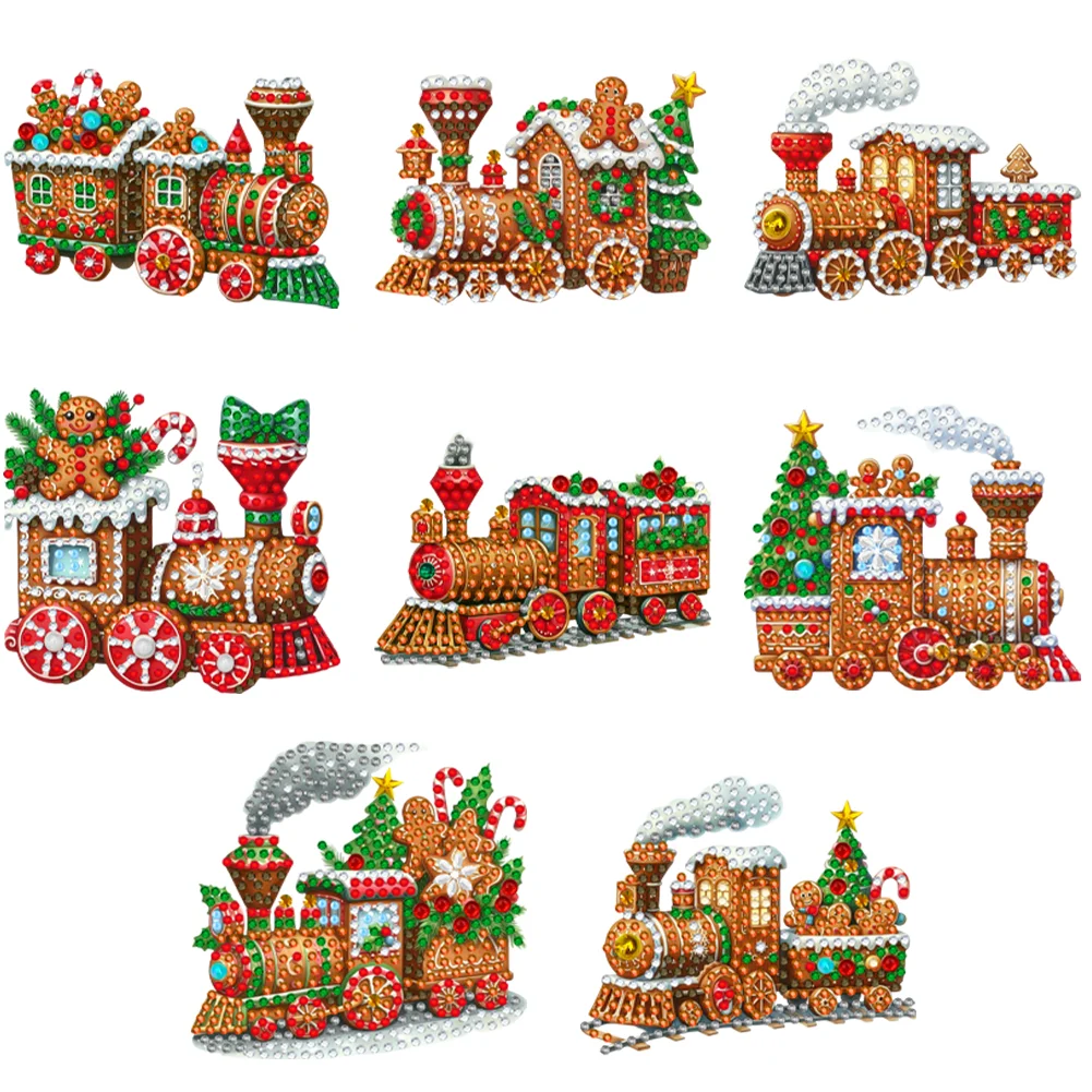 8Pcs DIY Christmas Train Acrylic Special Shaped Christmas Theme Diamond Painting Hanging Decorations