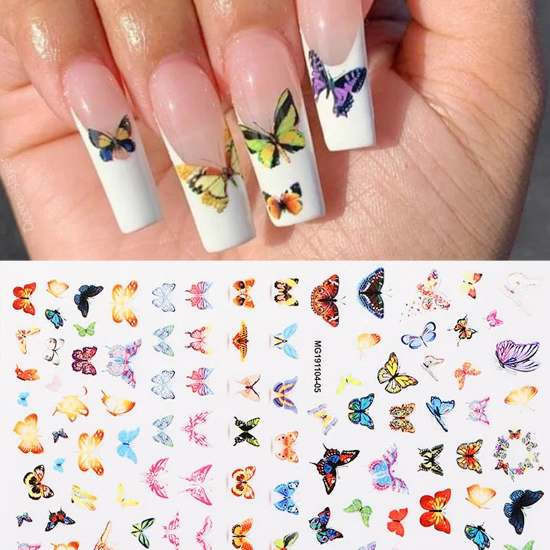 1 Sheet Nail Art 3D Nail Sticker Butterfly Colorful Nail Decals Fairy Tales Nail Transfer Decals Nail Decorations DIY Design