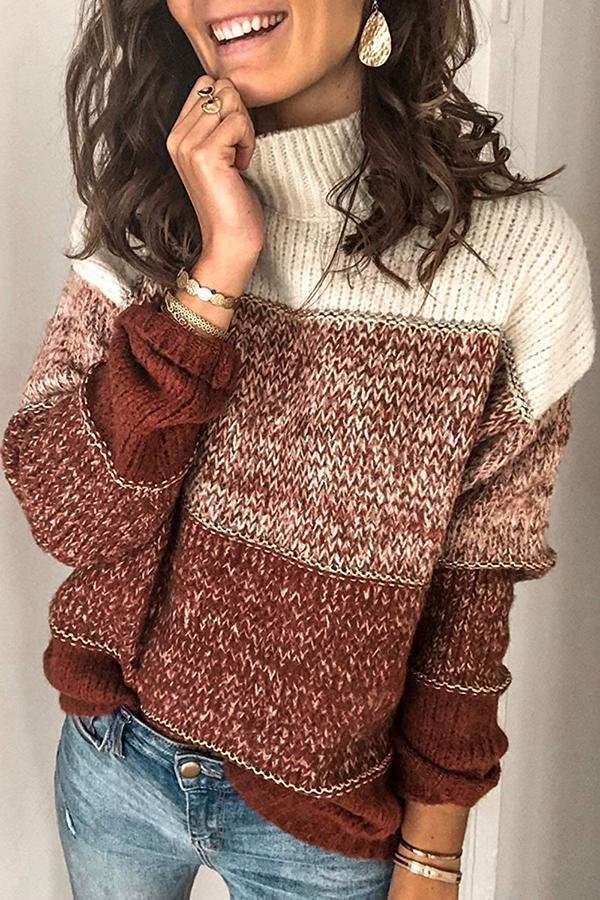 Womens Unsual Striped High Neck Sweater-Allyzone-Allyzone