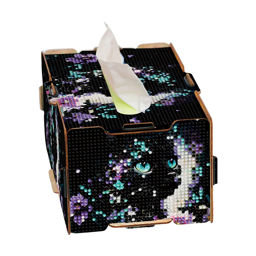 Diamond Painting Tissue Box Kits Decorative Rhinestone Craft Kit (Black Cat)