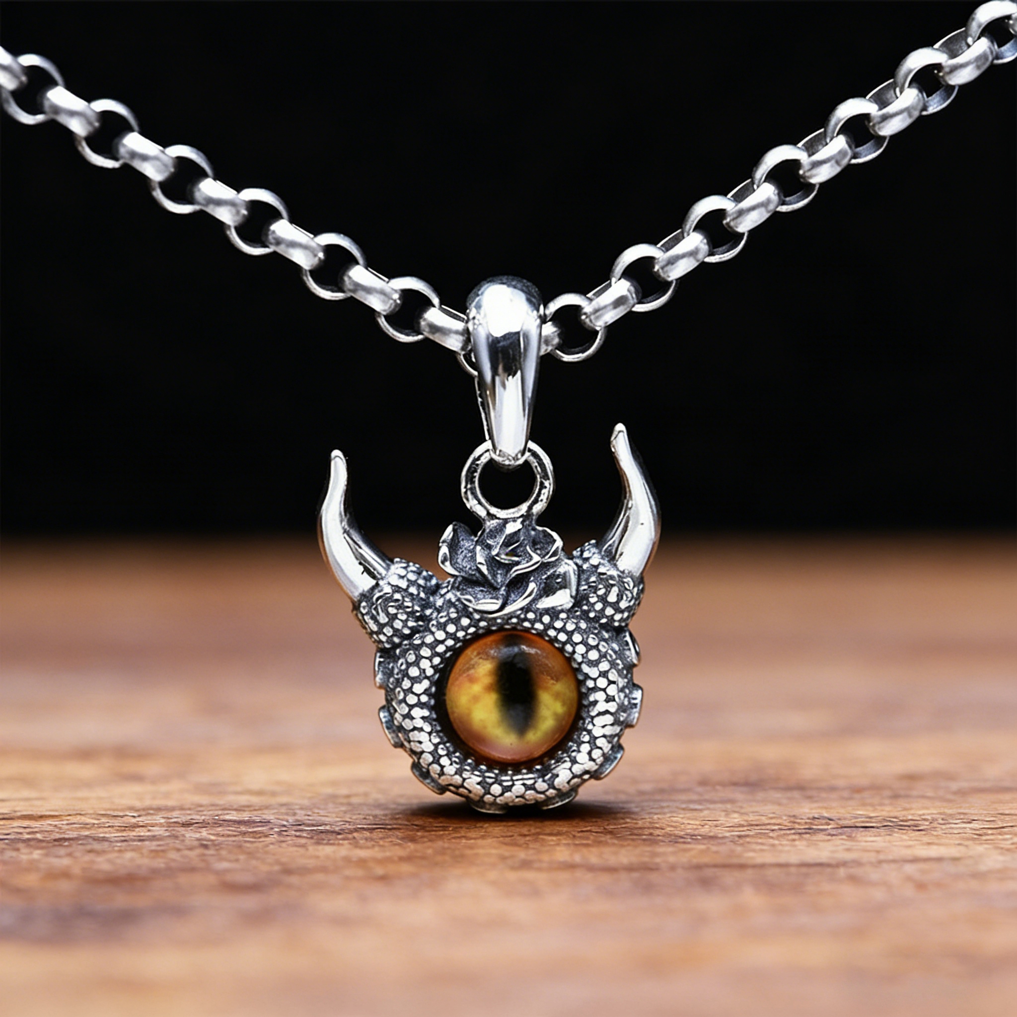 S925K Silver Vintage Dark Devil's Eye Punk Pendant Necklace