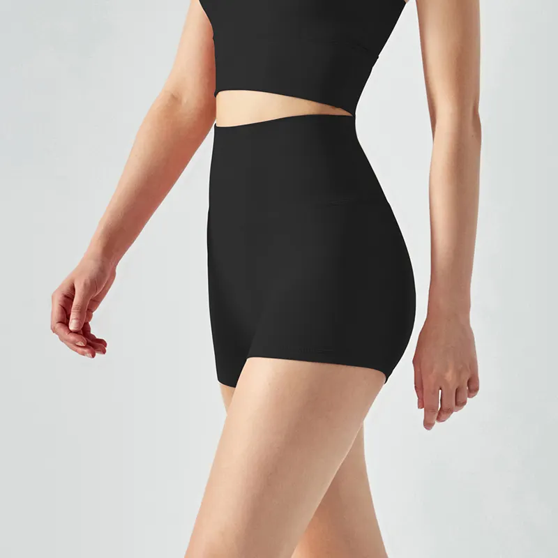 Buy high rise no front seam squat proof tummy control flexible flatting hot yoga shorts womens of high quality on Hergymclothing Black