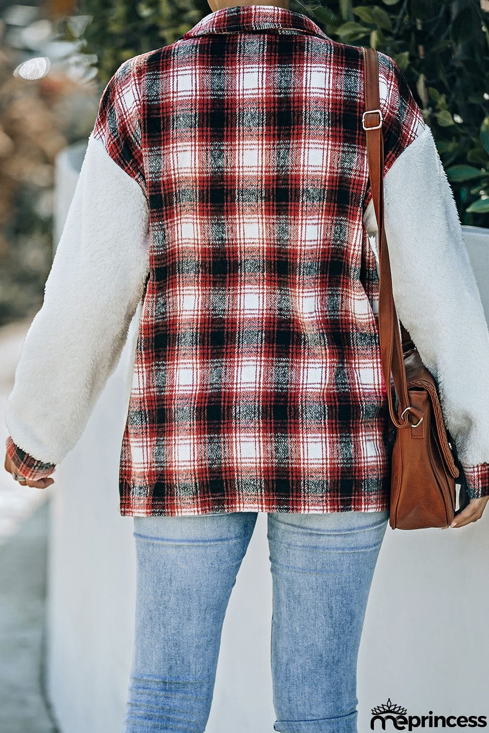 Plaid Patchwork Buttoned Pocket Sherpa Jacket