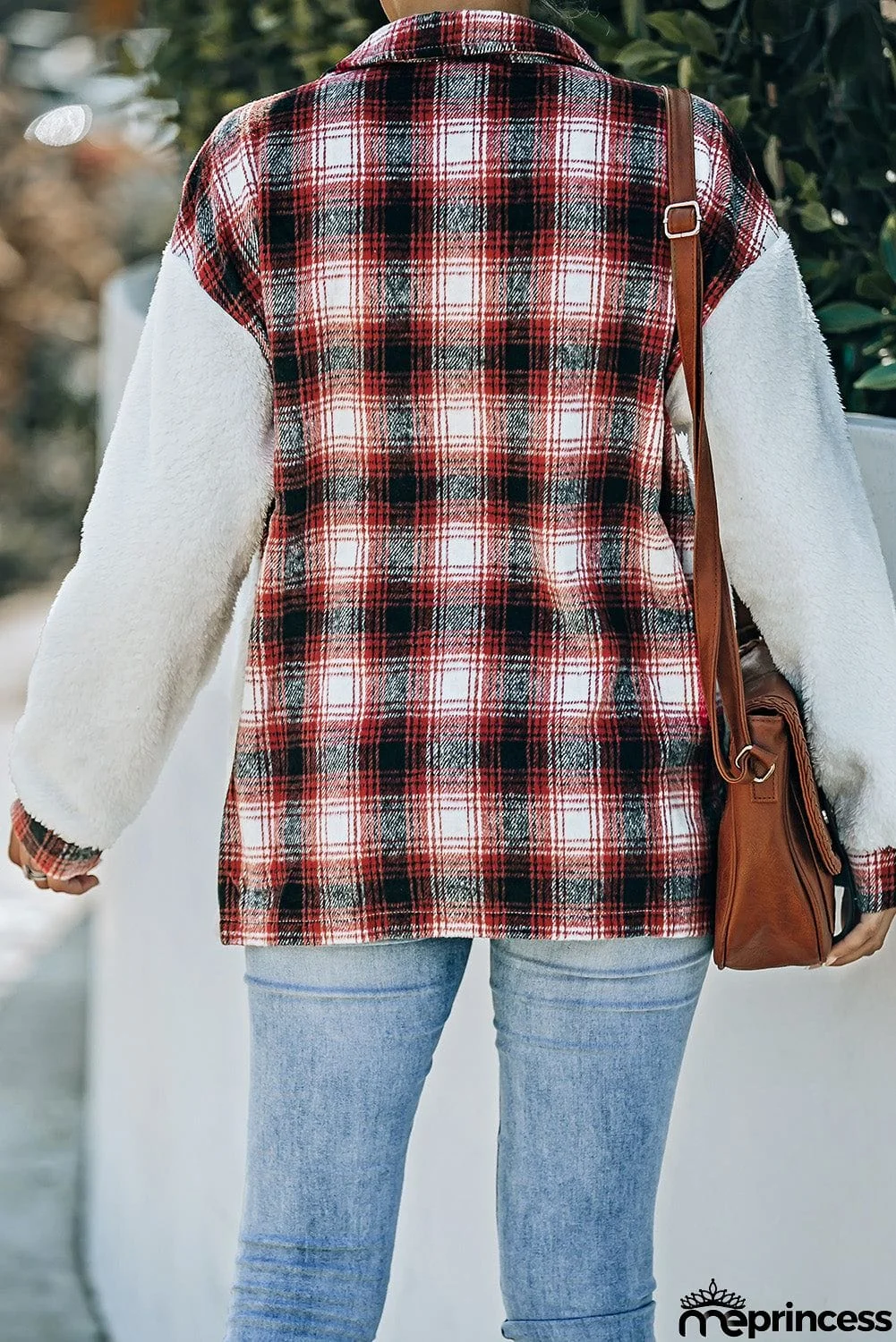 Plaid Patchwork Buttoned Pocket Sherpa Jacket