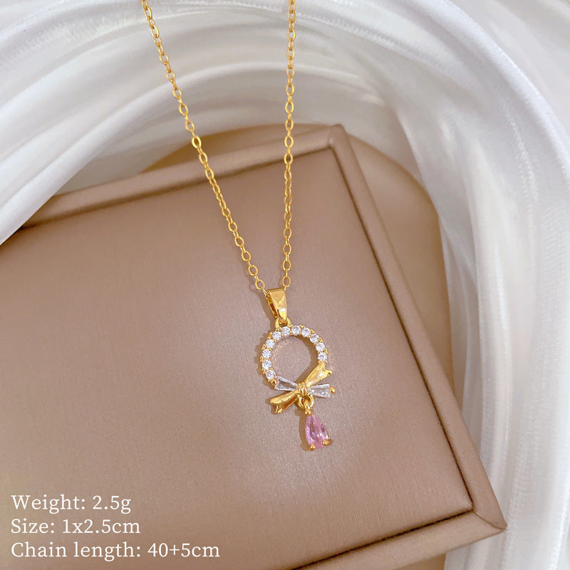 Copper Micro-Inlaid Necklace For Women Copper Micro-Inlaid Real Gold Electroplating Simple Ins Exquisite Clavicle Chain Neck Chain
