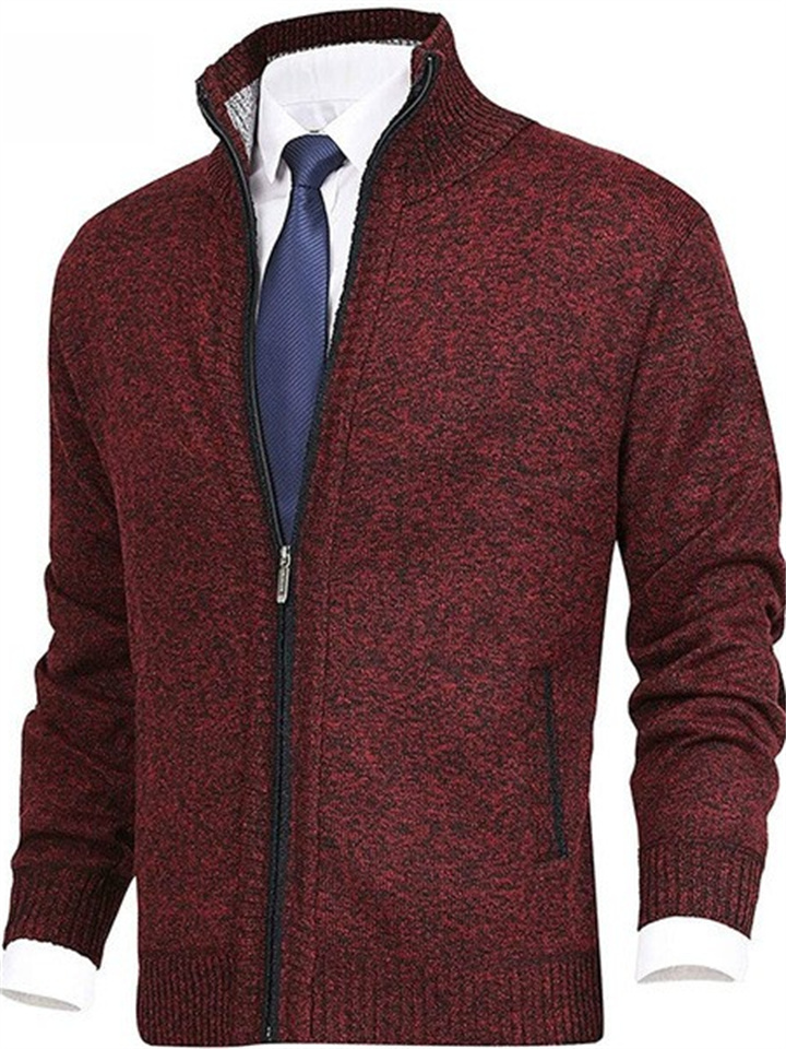 Men's Solid Color Stand Collar Fashion Cardigan Sweater-JRSEE