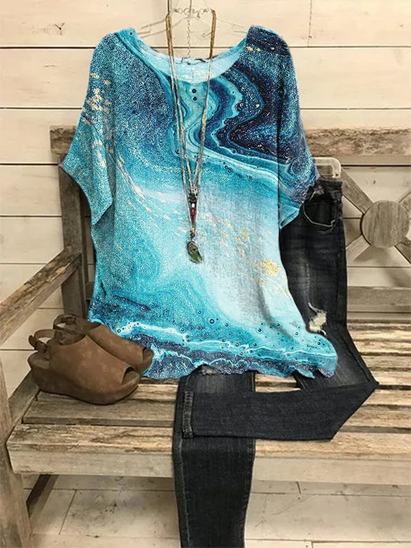 Abstract Blue Printed Women's Top