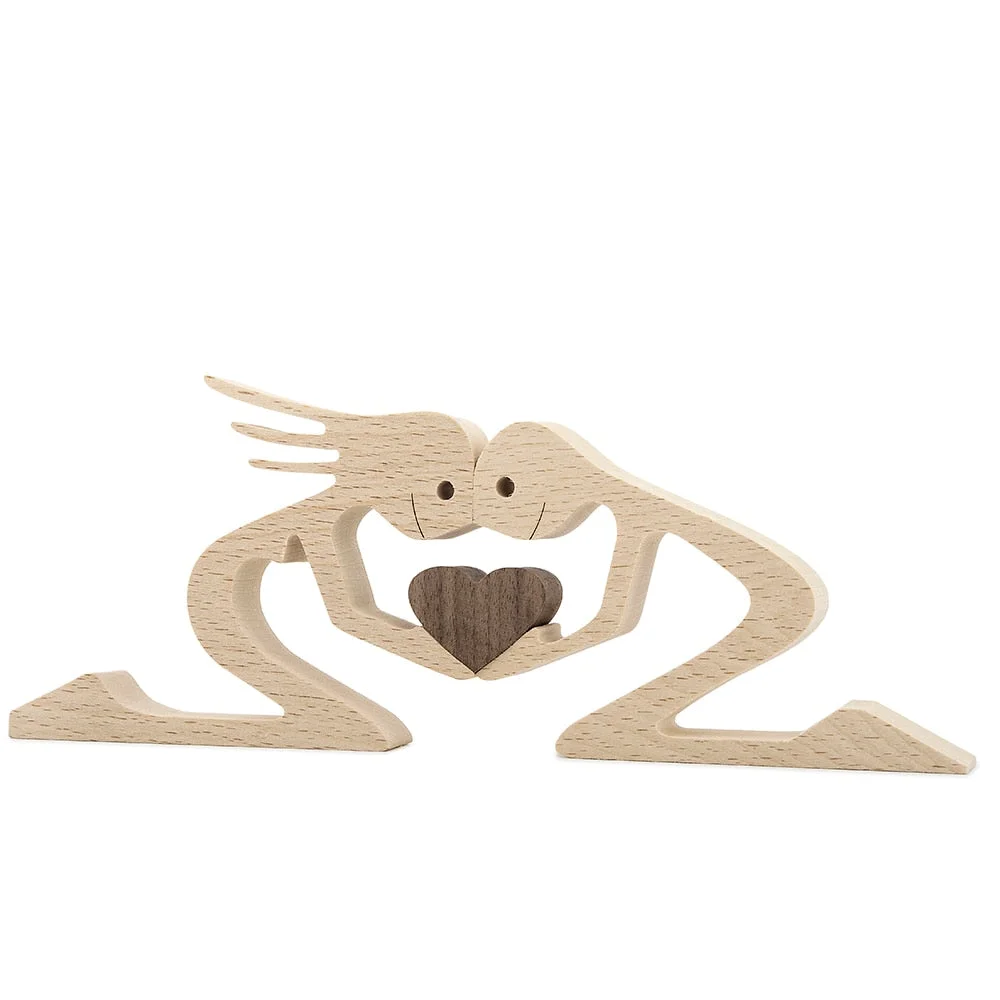 Puppy Family Wood Dog Carving Ornaments Decoration Home Decor Figurine Desktop Table Ornament Sculptures For Dog Pet Lover Gifts