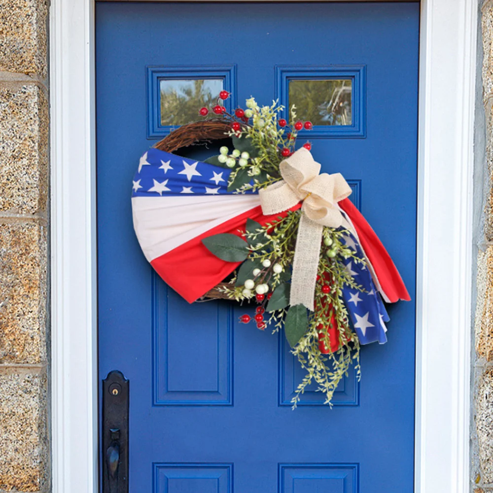 American Independence Day Rattan Simulation Wreath Ornament Door Hanging