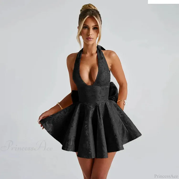 Jacquard Bow Waist Wrap Vacation Dress