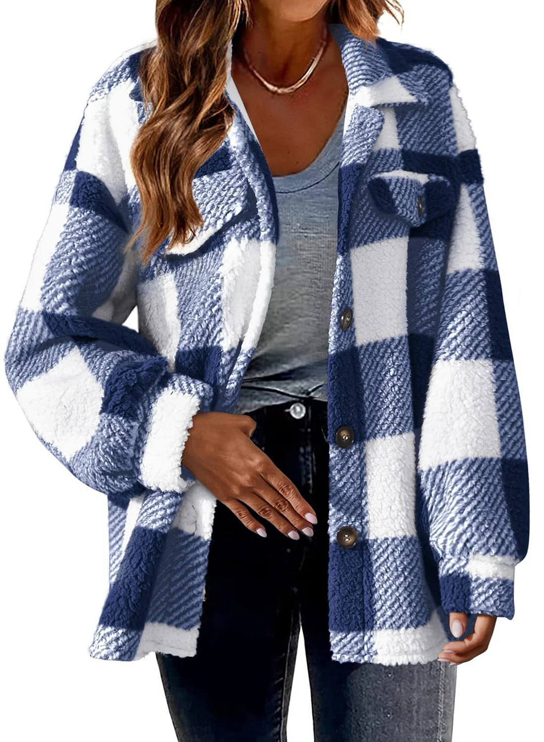 Uveng Uveng Women's 2025 New Autumn And Winter With Pocket Lattice Lamb Jacket Button Plush Jacket