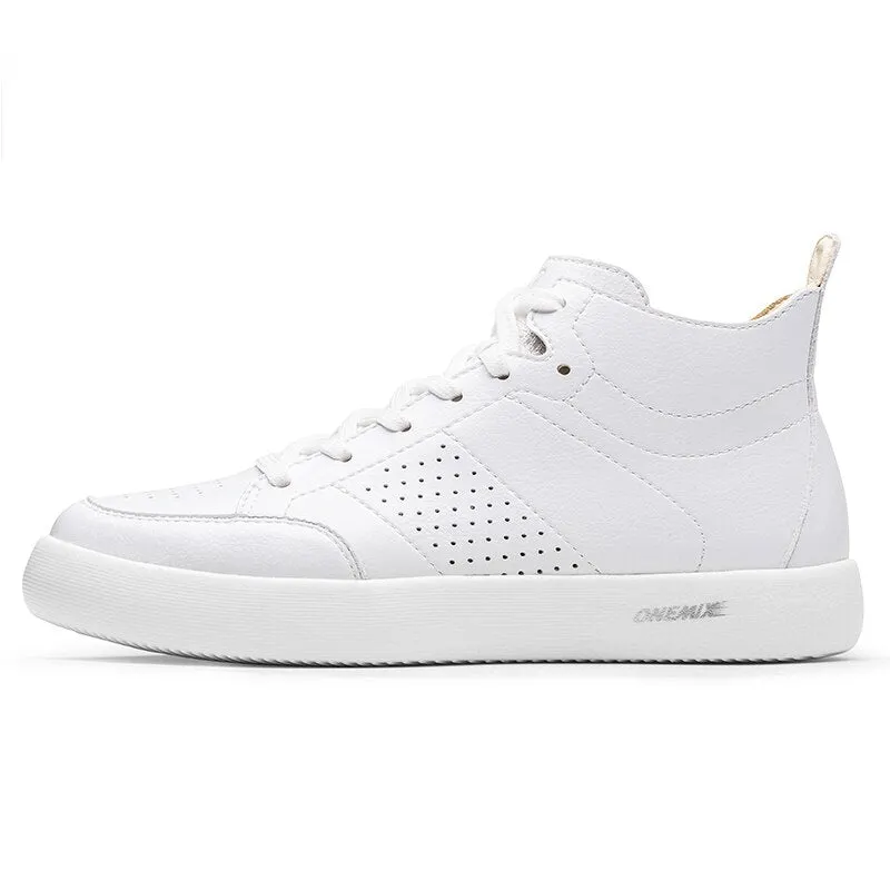 ONEMIX Men Causal Shoes Leather High Top 2019 New British Style Skateboarding Sneakers Male Vulcanized Off White Shoes