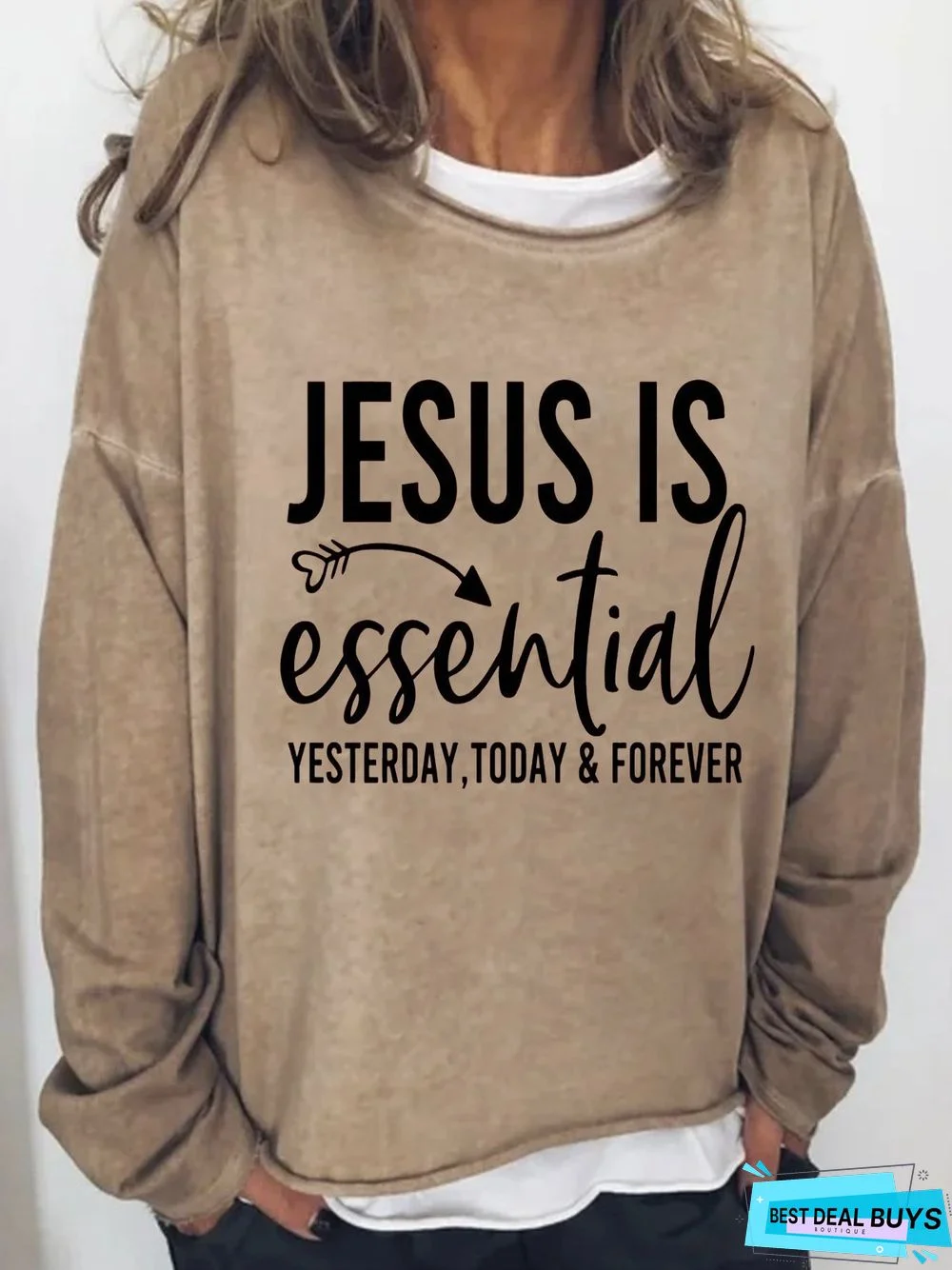 Jesus Text Letters Long Sleeve Crew Neck Casual Sweatshirt
