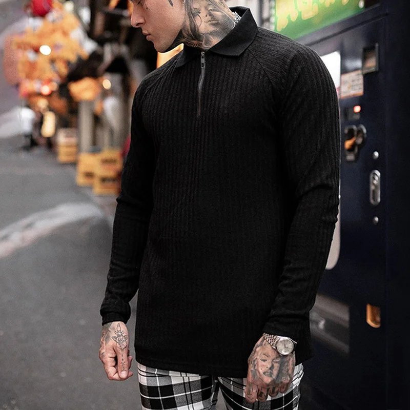 Knit Slim Zip Polo Long Sleeve Top