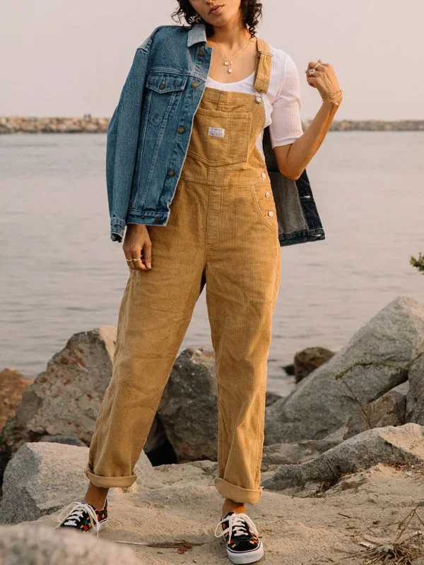 Adjustable Straps Vintage Versatile Women's Corduroy Jumpsuit