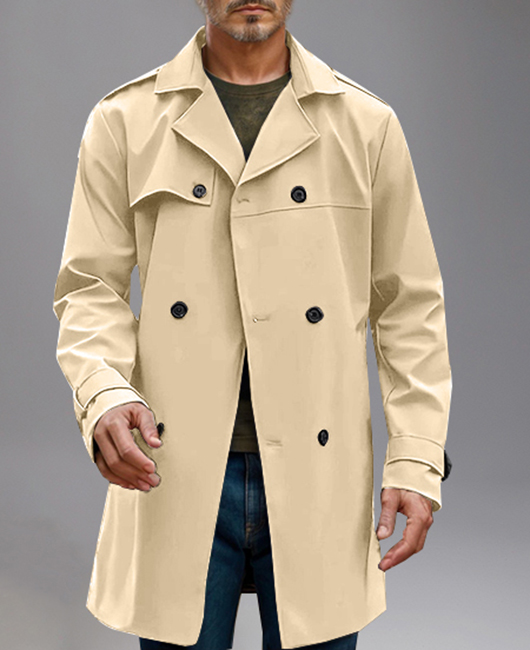 Casual Lapel Collar Double Breasted Belt Trench Coat