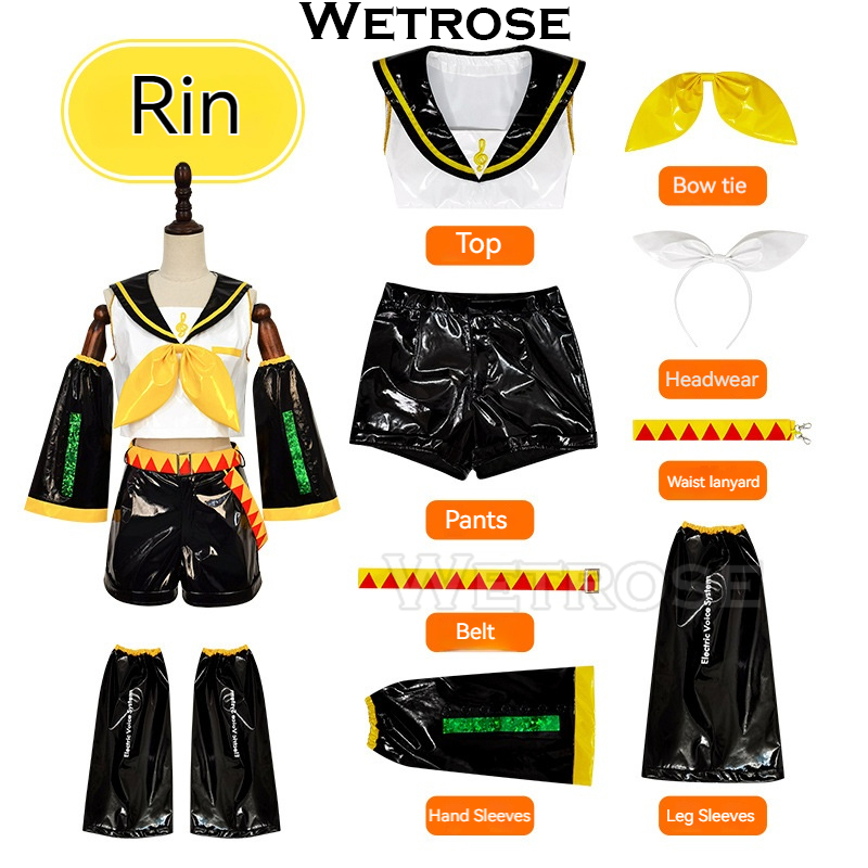 [Wetrose] In Stock Rin Len Vocaloid Miku Cosplay Costume Kagamine Twins Leather Latex Suit Wig Full Set